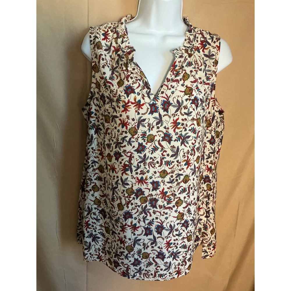 Rose + Olive Blouse Womens Medium Multicolor Excellent Floral Paisley Ruffle Top